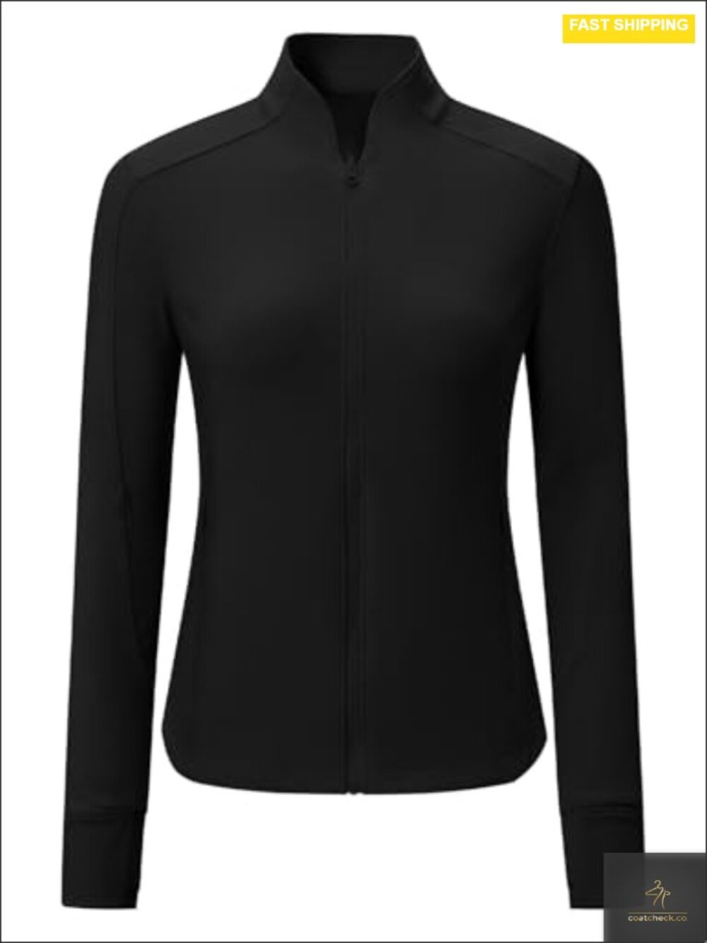 Zip Up Athletic Jacket with Thumbholes for Women